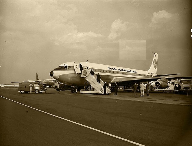 A ramp shot of Pan Am Boeing 707 tail number N715PA Clipper Liberty Bell.